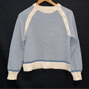 Wrap London Womens Button Shoulder Blue Gray Knit Sweater Small Nautical Coastal